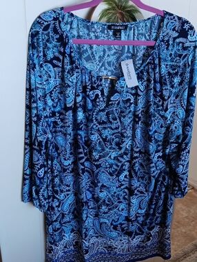Roz & Ali Navy and Turquoise Paisley Tunic 2x